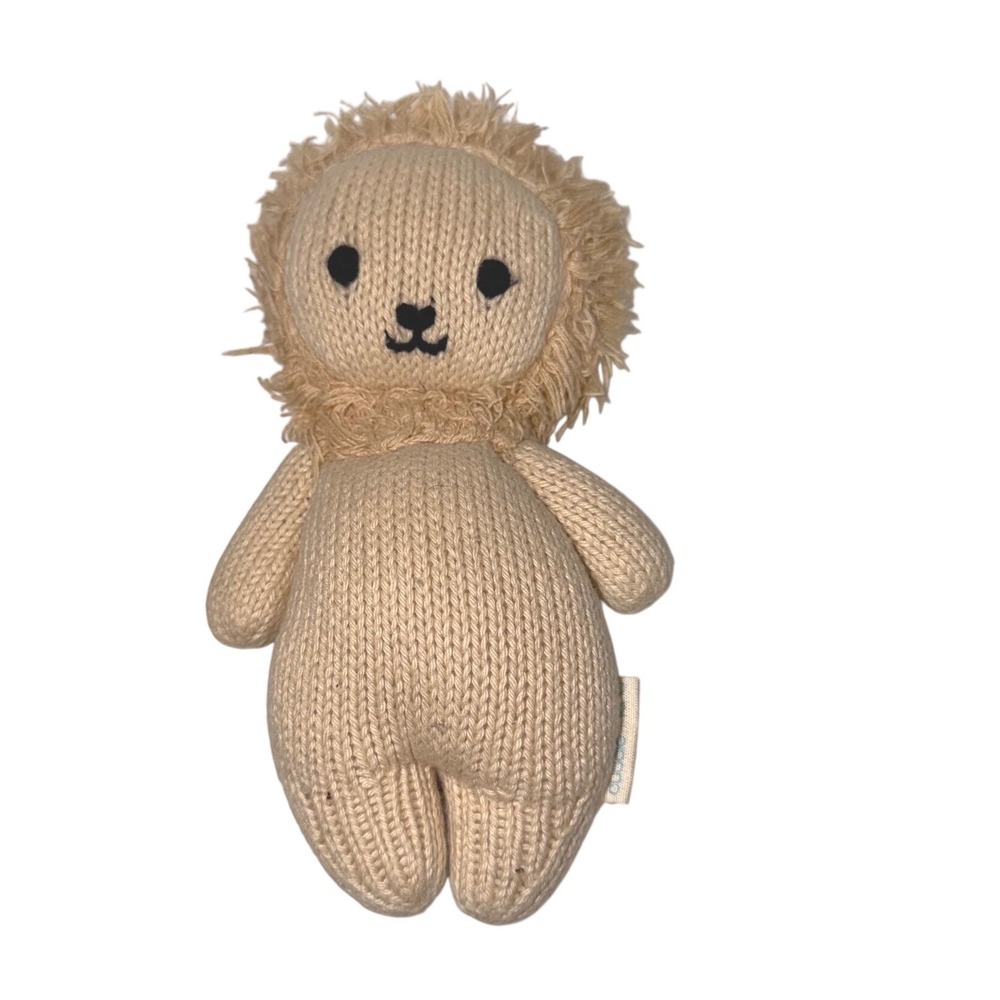 Cuddle + Kind Lawrence the Lion Hand Knit Rattle Stuffed Animal Tan 7 Inch